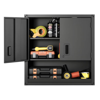 Metal Wall Cabinet, 30W x 12.01D x 30H Inch, Steel Floating Hanging Storage Cabinet with Locking Doors and Adjustable Shelf for Garage, Basement, Kitchen, Warehouse Assembly Required, Black