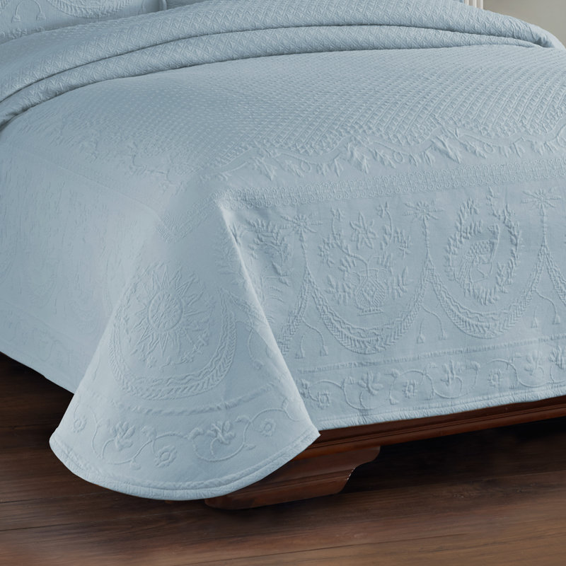 King Charles Blue Cotton Matelasse Queen Coverlet