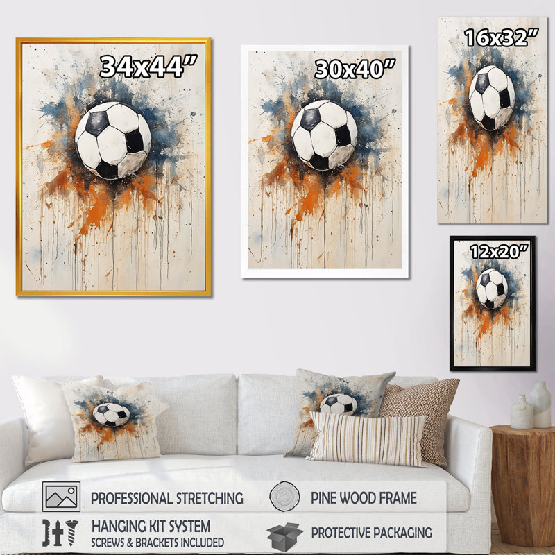 Ballon de soccer beige Wolrd Cup, Cadre photo noir, H 40 po x l 30 po x P 1,5 po