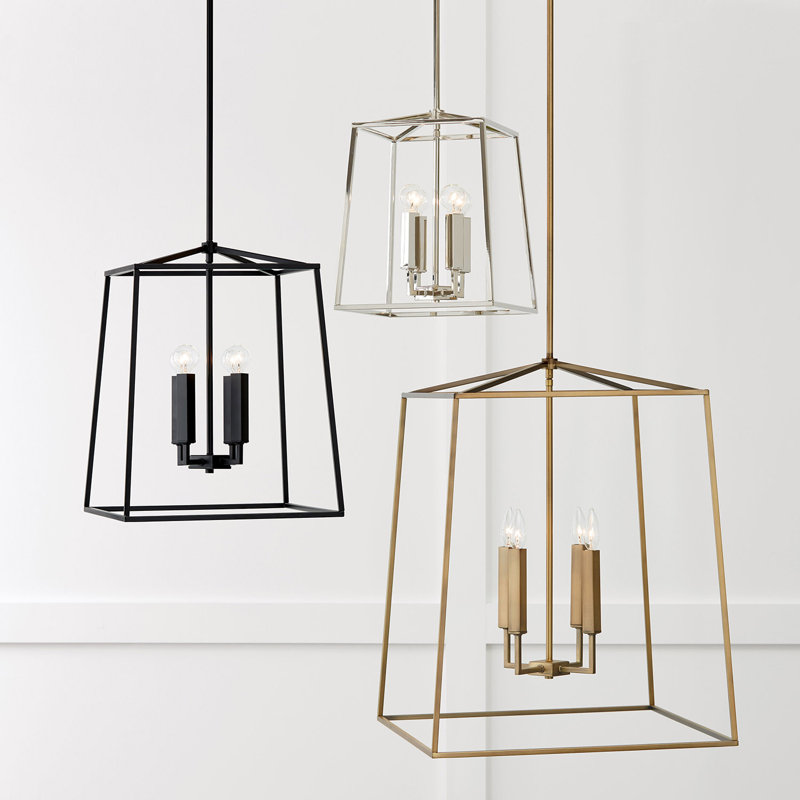 Dumas 4 - Light Dimmable Lantern Geometric Chandelier, 26.75" H x 16" W x 16" D, Aged Brass