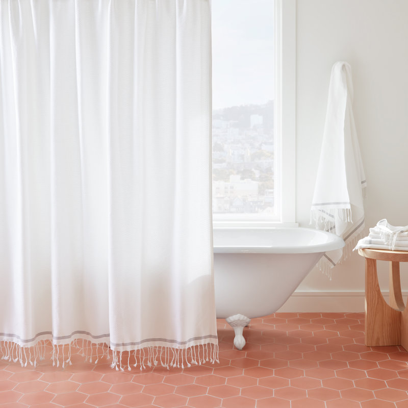 Mediterranean 100% Organic Cotton Shower Curtain, Alpine White