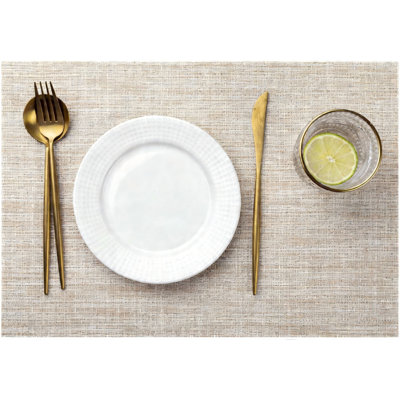 Woven Vinyl Placemats,Washable Wipeable Table Mats for Indoor Outdoor,Set of 12 (beige)