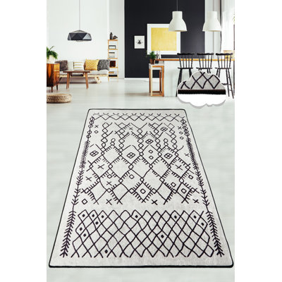 Antibacterial Ecru Carpet, 3.9 x 5.9 Feet | 100% Polyester, Pile Height: 0.16 Inches, Total Thickness: 0.39 Inches | Non-Slip Underside, Machine Washable, Perfect for Living Room & Bedroom Decor