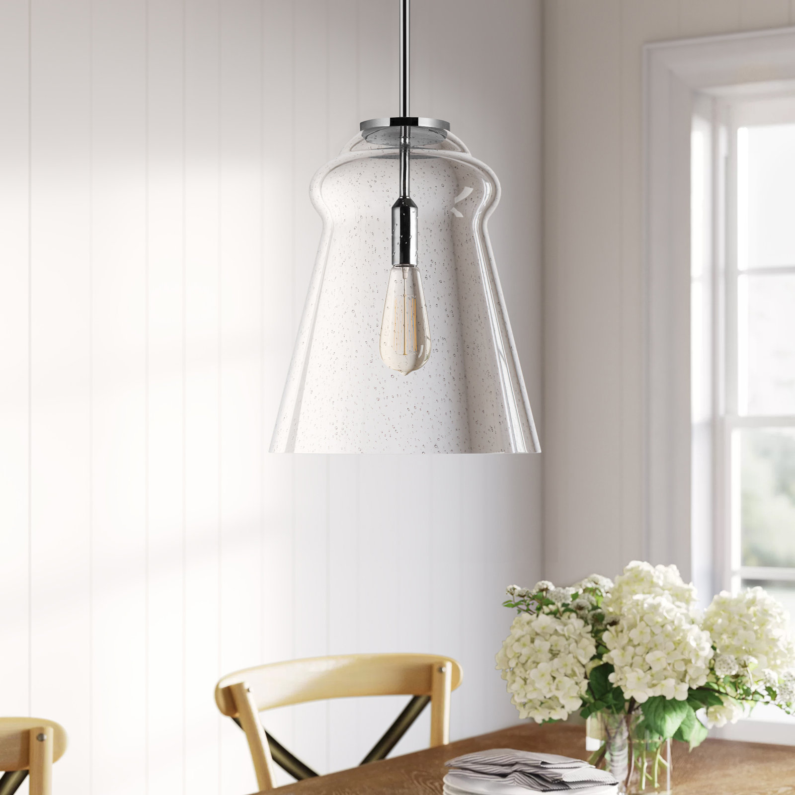 Single Light Glass Steel Dimmable Pendant, Chrome