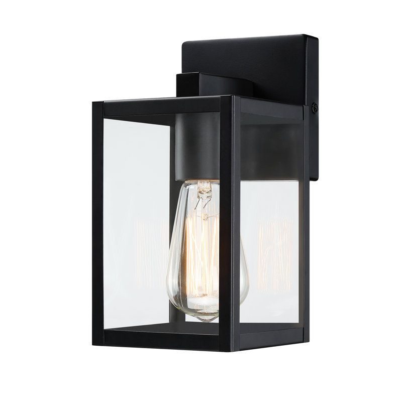 Applique murale d'extérieur moderne avec abat-jour en verre transparent Tornillo, Noir mat, H 10 po x l 4,6 po x P 5,5 po
