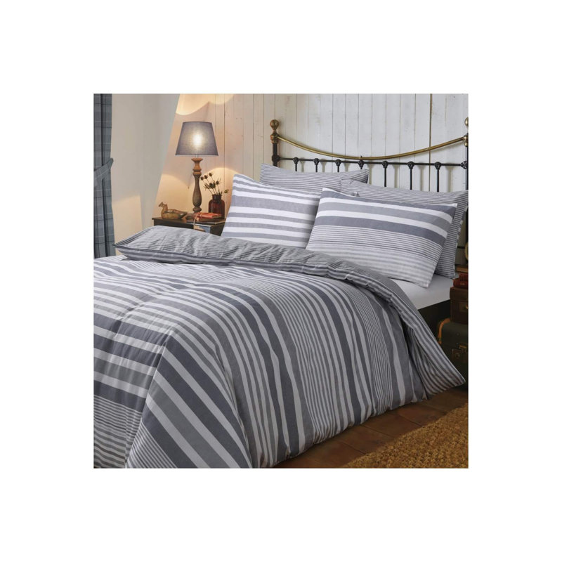 Aulora Cotton Striped Duvet Cover with Pillowcases Included, Grey, Super King Duvet Cover + 2 Standard Pillowcases