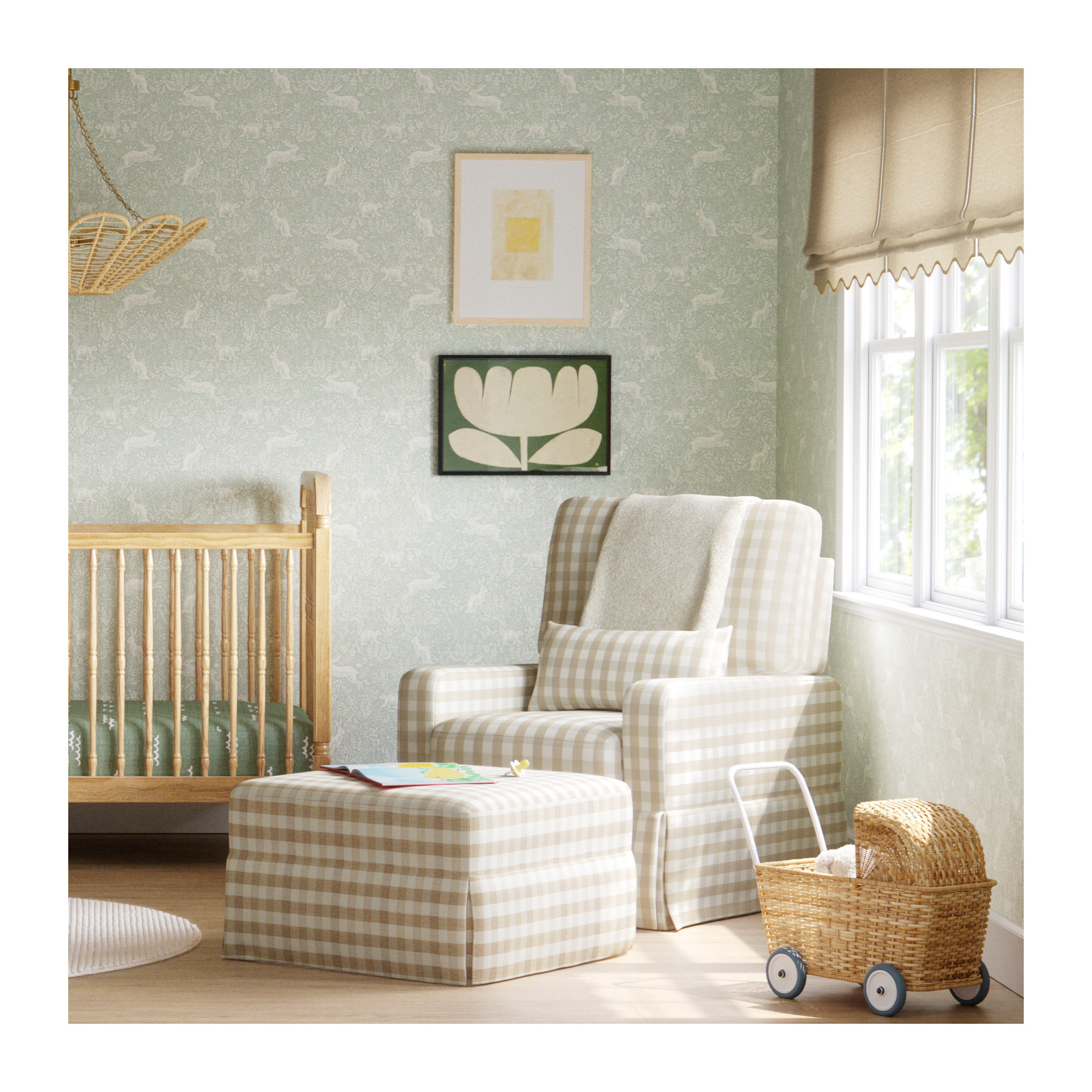 Crawford Upholstered Swivel Glider, Tan Gingham Livesmart®
