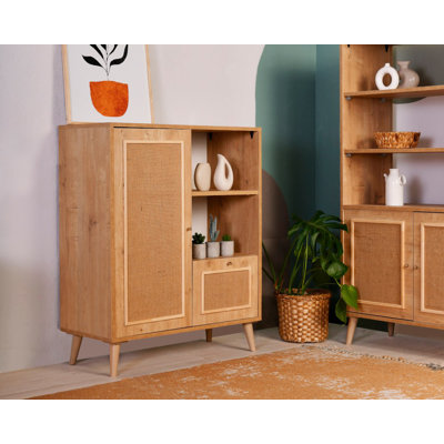 Rustic Multi-Purpose Cabinet, Oak Color, 15.7 x 35.4 x 43.3 inches | 100% Hornbeam Wood with Hornbeam Legs & Jute Fabric | Stylish Storage Solution for Home & Office, Durable and Elegant Design