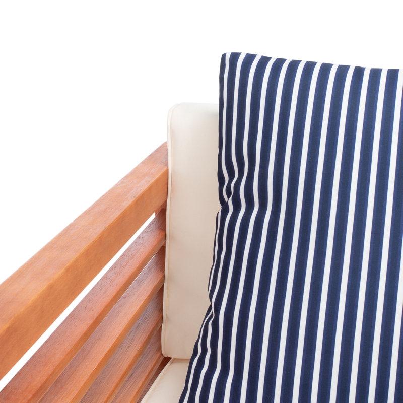 Ensemble de conversation avec canapé en rotin 5 pièces avec coussins Arlethe, Blue Striped, Naturel