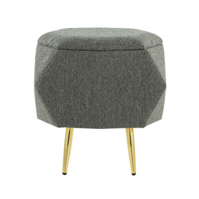 Ottoman In Gold Metal And Green Fabric With Storage