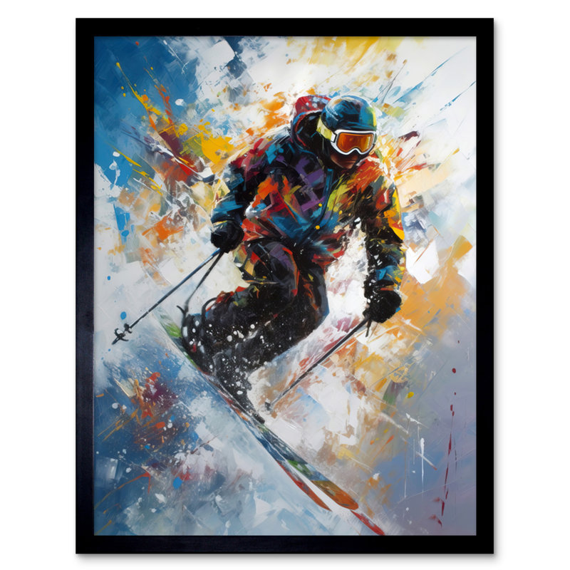 Loconte Skier Skiing Down Slope Vibrant Splat Single Picture Frame Wall Art