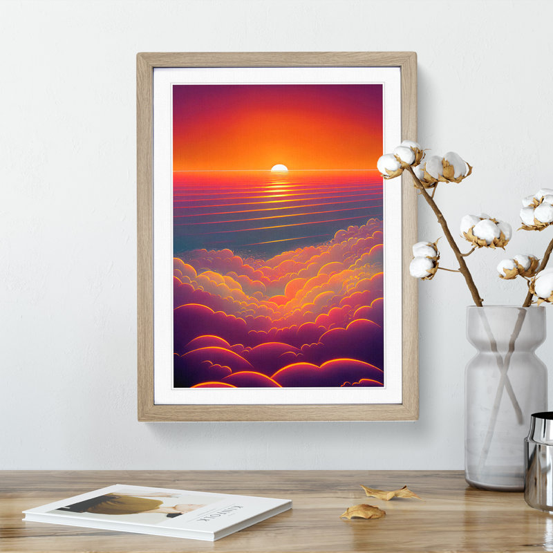 Soothing Sunset - Single Picture Frame Print, 34cm H x 25cm W x 2cm D, Oak Framed