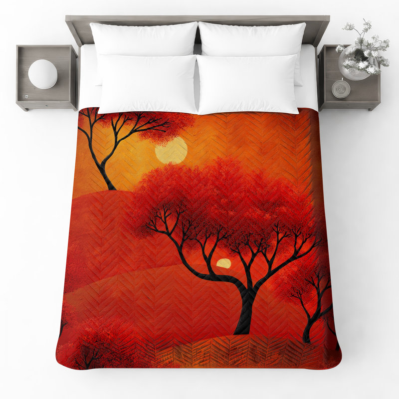 Red Autumn Trees Quilted Bedspread All Sizes, King