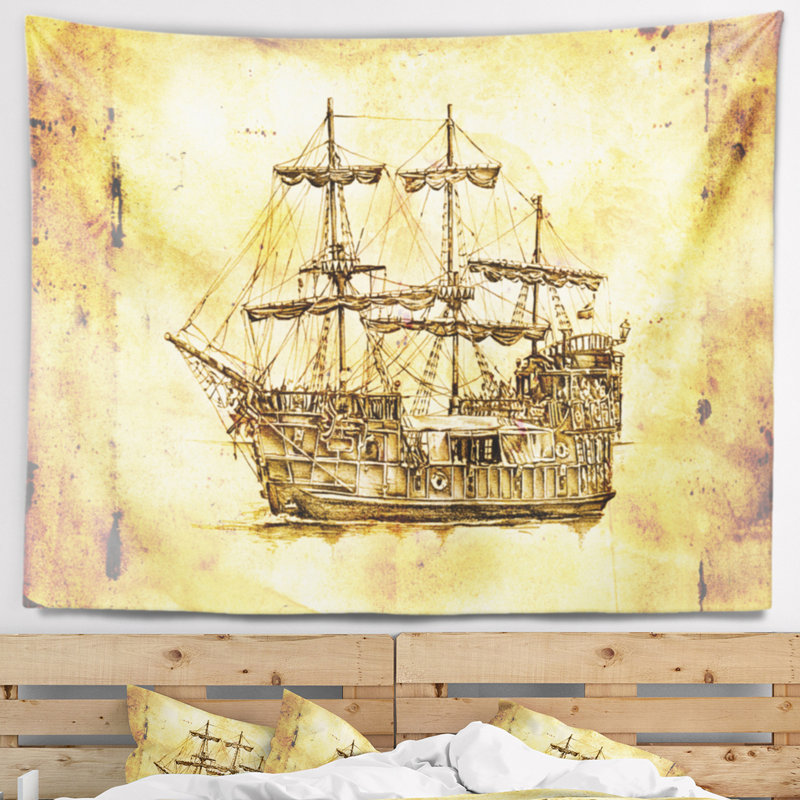 Tapisserie de tissu en polyester mer avec accessoires suspendus, H 68 po x l 80 po