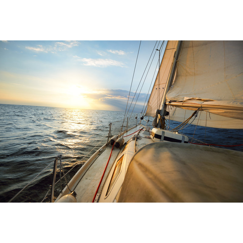 Voile, voilier, mât, voile, océan, voyage en cours, coucher de soleil, H 16 po x l 24 po x P 1,5 po