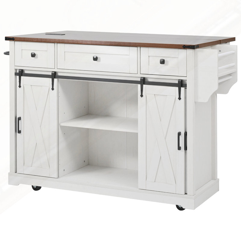 Farmhouse Kitchen Island With Storage, White