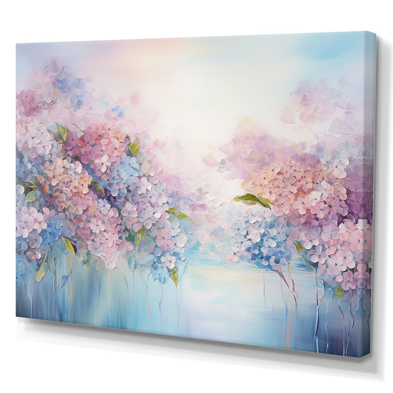 Hortensia bleue et rose Solitude dans la nature - décoration murale champ de fleurs, Toile tendue, H 30 po x l 40 po
