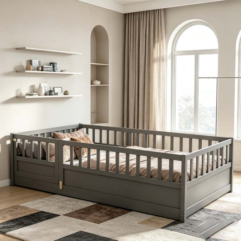 Lit de plancher, structure de lit plateforme en bois à profil bas, aucun sommier tapissier requis, Lit simple