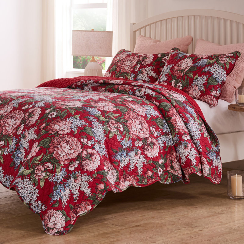 Greenland Home Fashions Millie Garnet 3-Piece King Size Quilt Set 105x95 + 20x36 (2), King Quilt + 2 King Pillow Shams