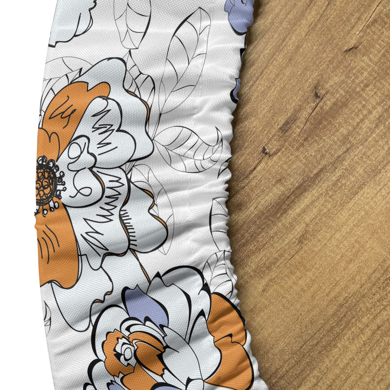 Winston Porter Floral Fitted Round Tablecloth LLavender Blue Orange 77346, 64.17" Round