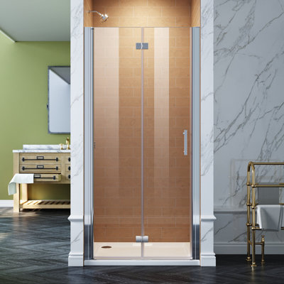 Porte de douche pliante semi-sans cadre avec verre transparent l 32 à 33 1/4 po x 72 po