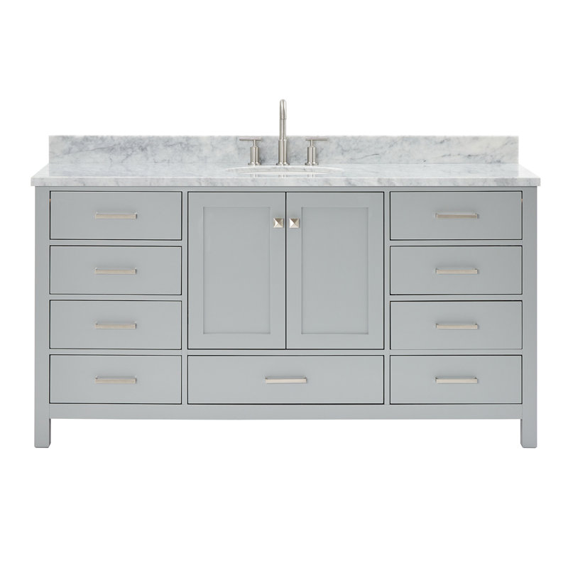 Flynt 67'' Single Bathroom Vanity with Carrara Marble Top, Gray