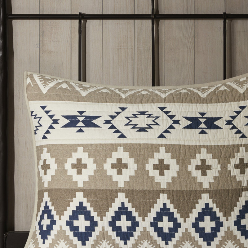 Rustic Blue and Tan Cotton Reversible Quilt Set