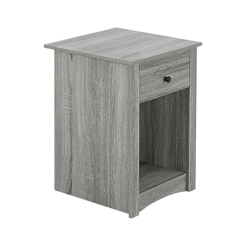 Beachmont Wooden End Table with Drawer and Shelf, 2 Tier Side Table Storage Cabinet for Bedroom, Home Office, Gray Wash