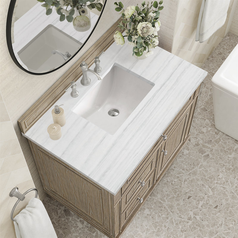 Lorelai 36'' W Single Vanity, Carrara White, Whitewashed Oak, 8" Widespread