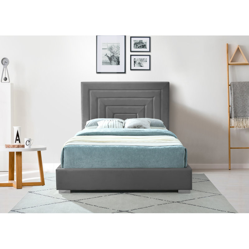 Nora Upholstered Low Profile Platform Bed, Queen, Grey Velvet