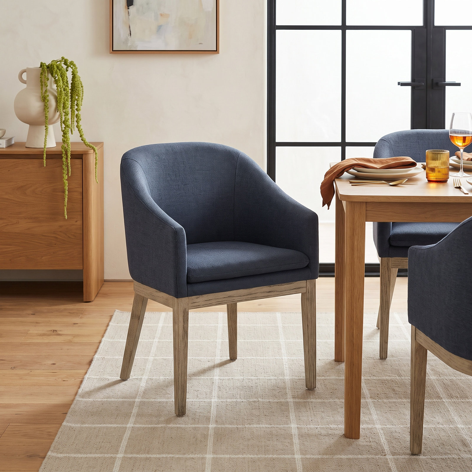 Bethea Dining Armchair, Performance Linen Effie Indigo
