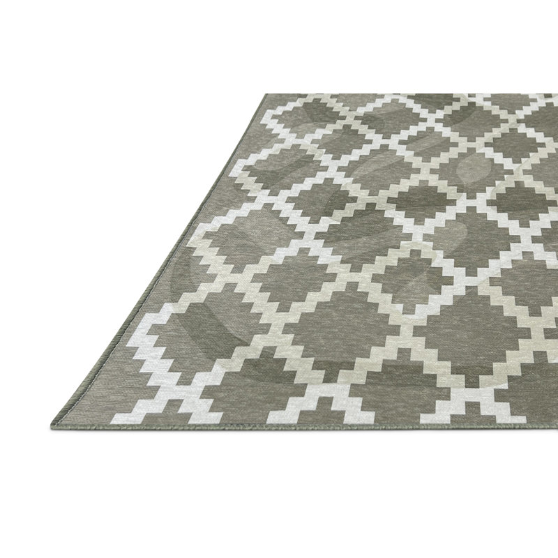 Tapis géométrique tissé à la machine en polyester / chenille à l'huile d'olive, Rectangle 8 pi x 10 pi