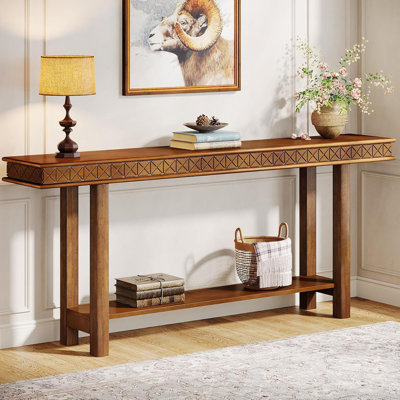 Console extra-longue, canapé rustique derrière le canapé