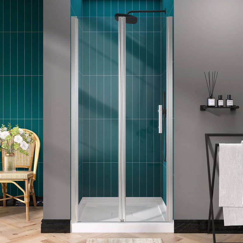Porte de douche pliante en verre sans cadre 36 "-37 1/4" x H 72 ", porte de douche pliante, Chrome