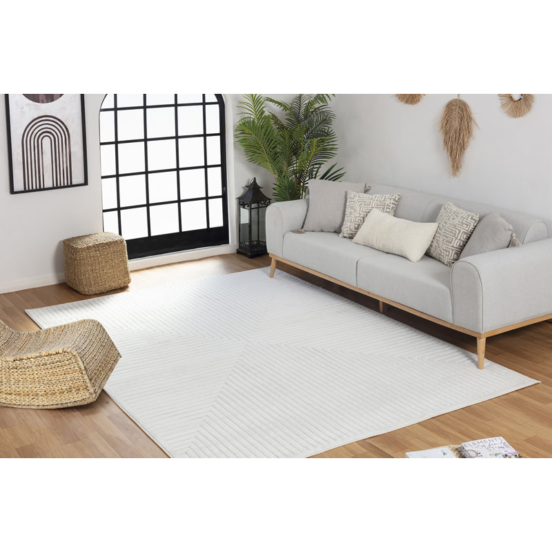 Michoel In- & Outdoor Scandi Modern Boho White Area Rug, Rectangle 160 x 220cm