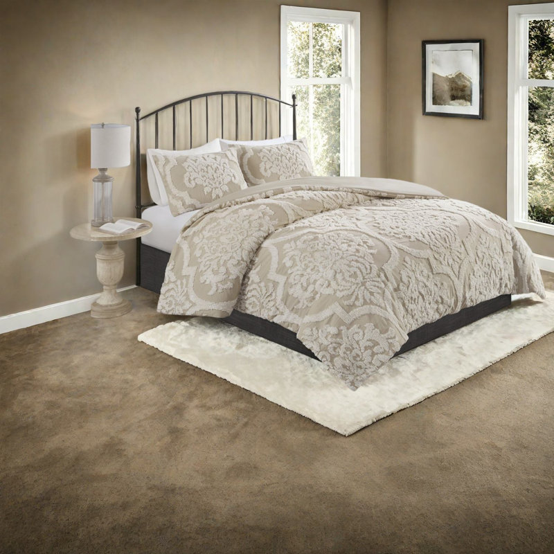 Ensembles de literie en coton touffeté, édredon taupe avec rembourrage hypoallergénique