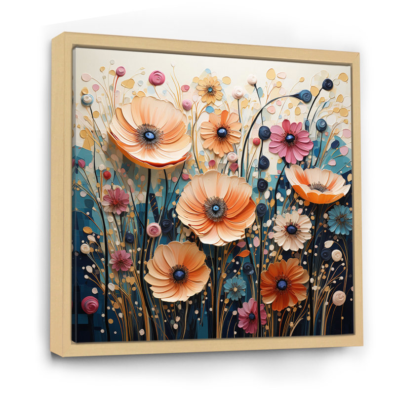 Motif abstrait pointillisme de fleurs sauvages sur toile, H 24 po x l 24 po x P 1 po, Cadre naturel flottant
