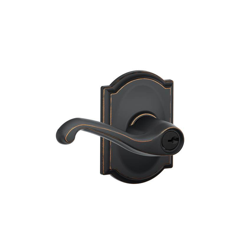 Flair Lever with Camelot Trim Keyed Entry Lock, Aged Bronze