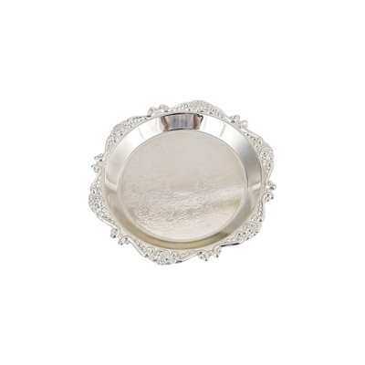 Silvery Metal Embossed Tray Dessert Snack Tray Jewelry Holders Vanity Organizer Decorative Catchall Dishes For Home Kitchen Bedroom