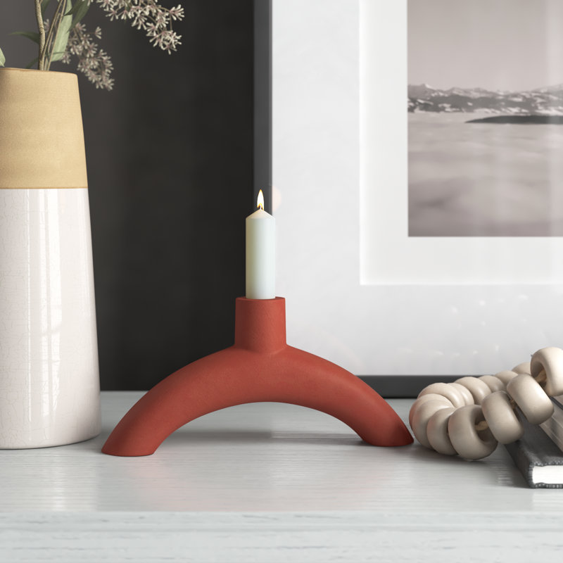 4'' H Aluminum Tabletop Candlestick, Orange