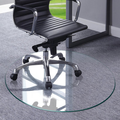 Round Tempered Glass Chair Mat For Hardwood Floor or Carpet, Flat Edge 1/4" Thick, Clear