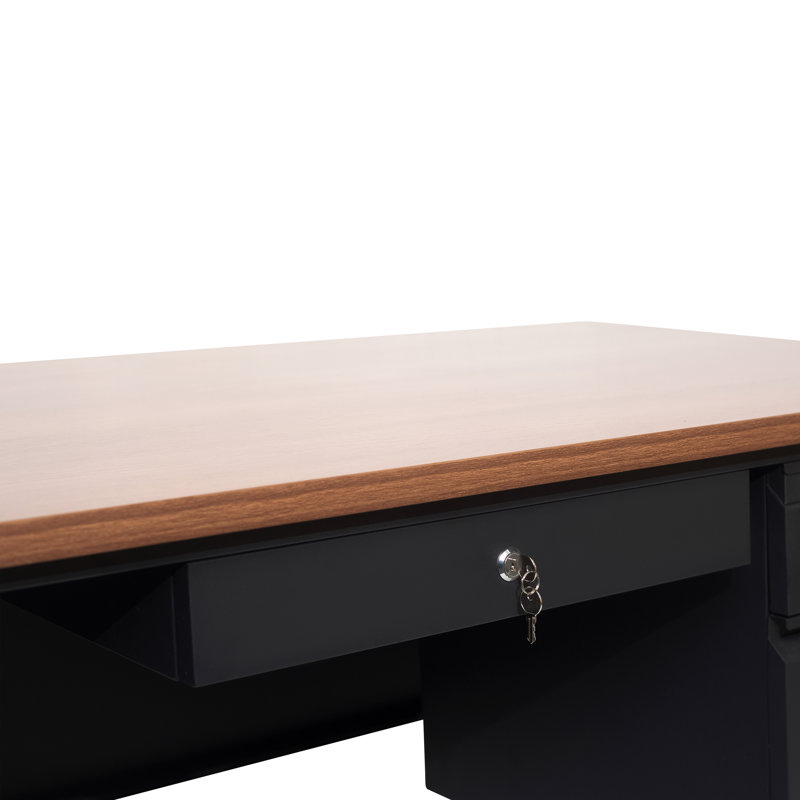 Bureau à simple caisson 60 po Cambridge avec 3 tiroirs verrouillables Cambridge, Noyer