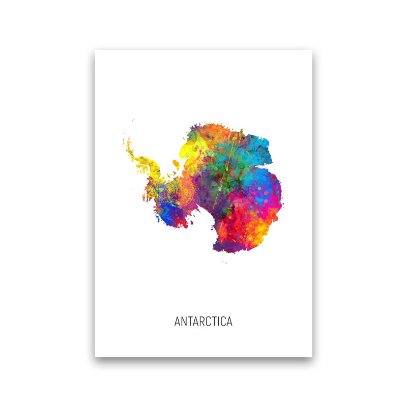 Antarctica Watercolour Map by Michael Tompsett - Print, 30cm H x 21cm W x 1cm D, Unframed