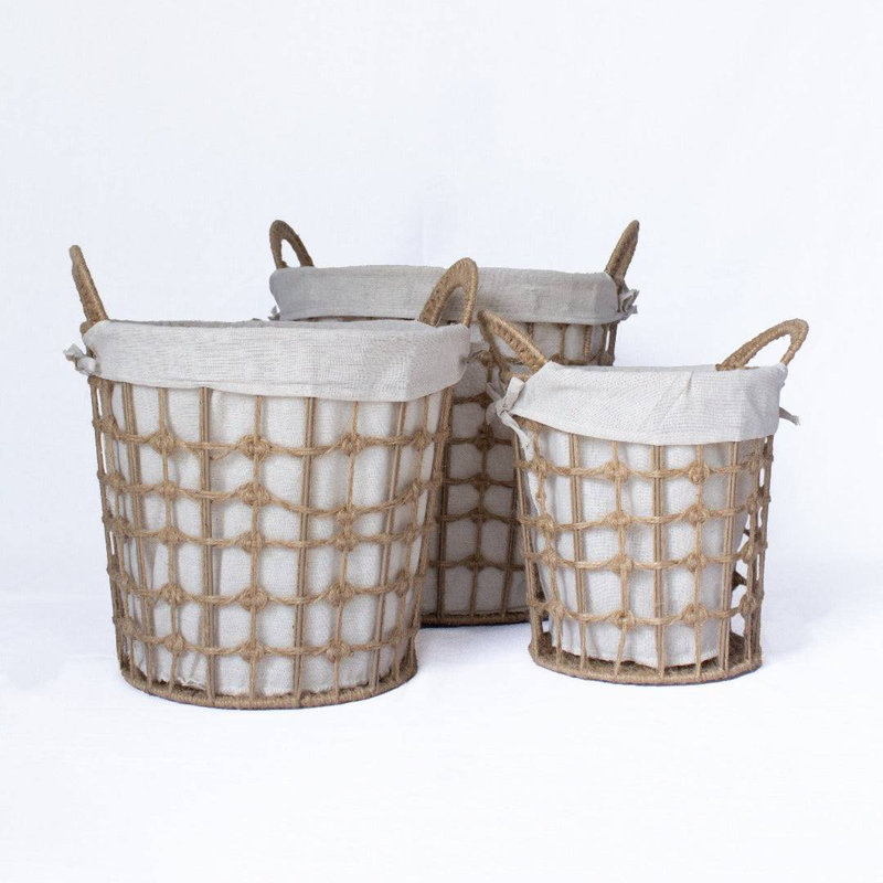 Round Hemp Tied Wire Basket Large, 10"x 9" x 9"