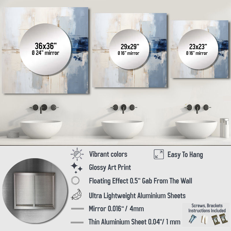 Demint - miroir carré abstrait pour décoration murale, 23 po x 23 po