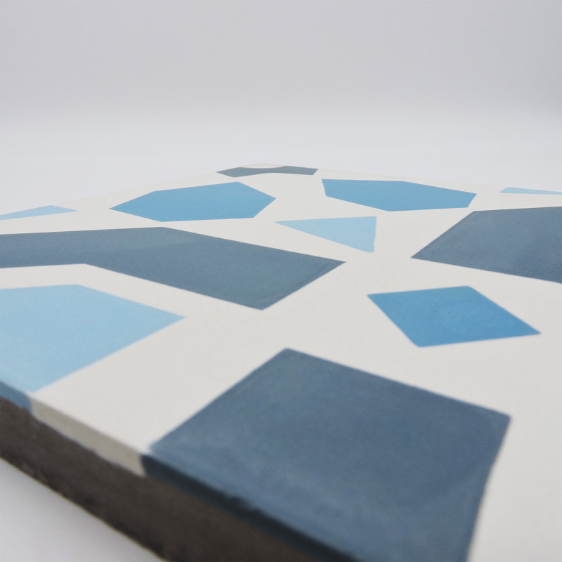 Azilal 8" x 8" Cement Patterned Wall & Floor Tile, Blue/White