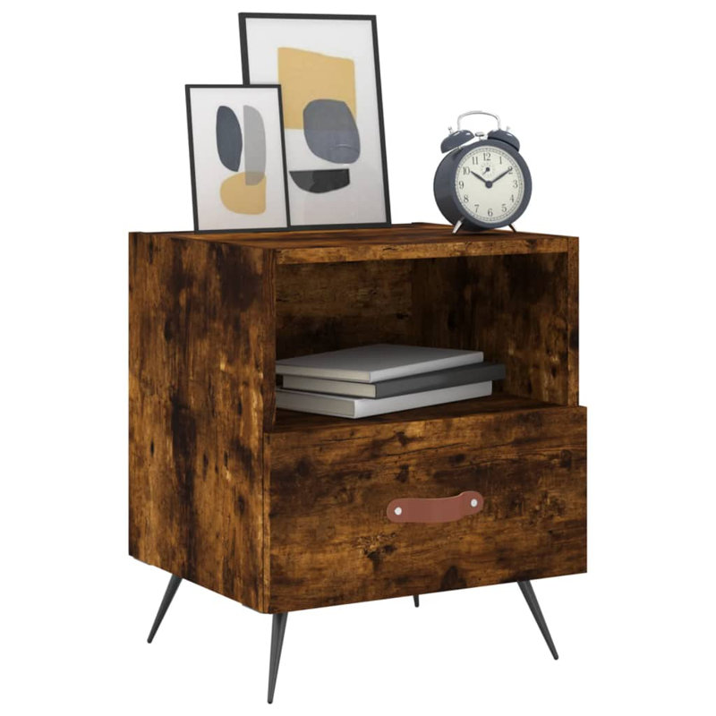 Manasi 40cm W Iron Bedside Table, Smoked Oak