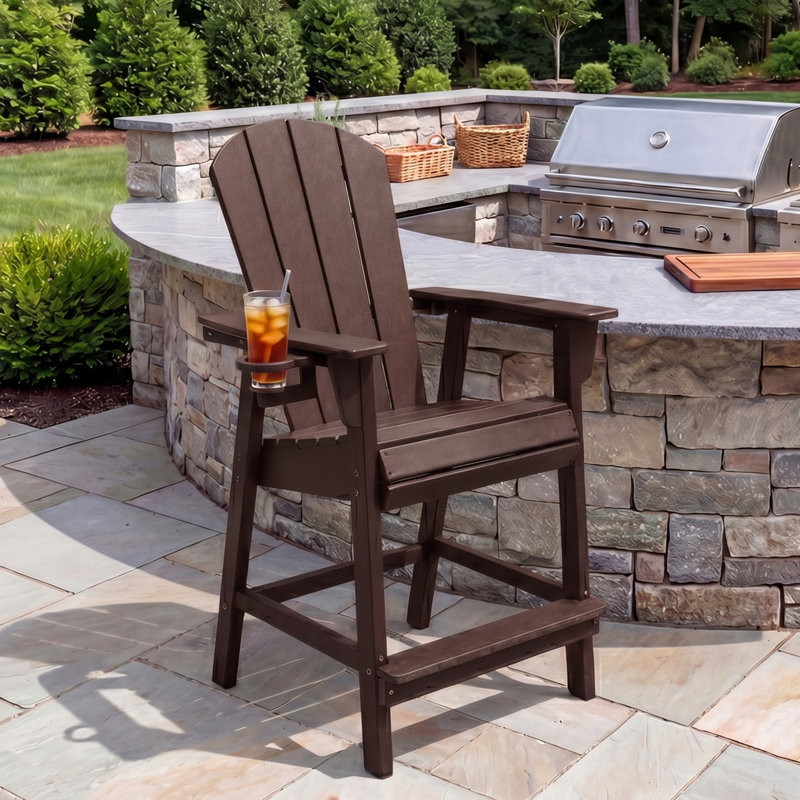 Chaise de comptoir Adirondack avec porte-gobelet, Dark Brown, 24.25"