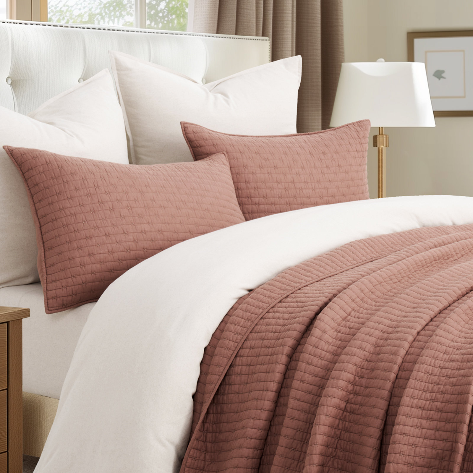 Cross Stitch Cotton Quilt set, Queen, Terracotta Clay