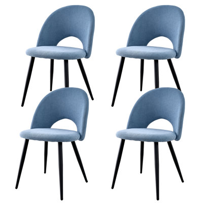 Set Of 4 Chairs - Modern Minimalist Horseshoe Velvet Dining Chair - Upholstered Hollow Back Chair - Black Metal Legs